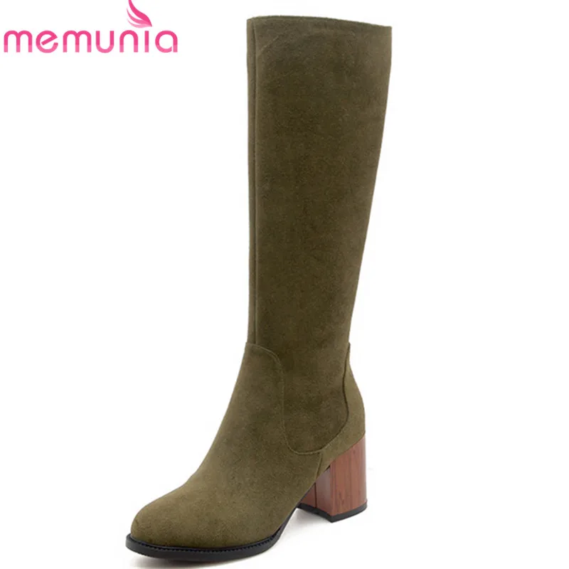 

MEMUNIA 2020 new arrival knee high boots women top quality cow suede leather autumn boots zipper high heels dress shoes woman