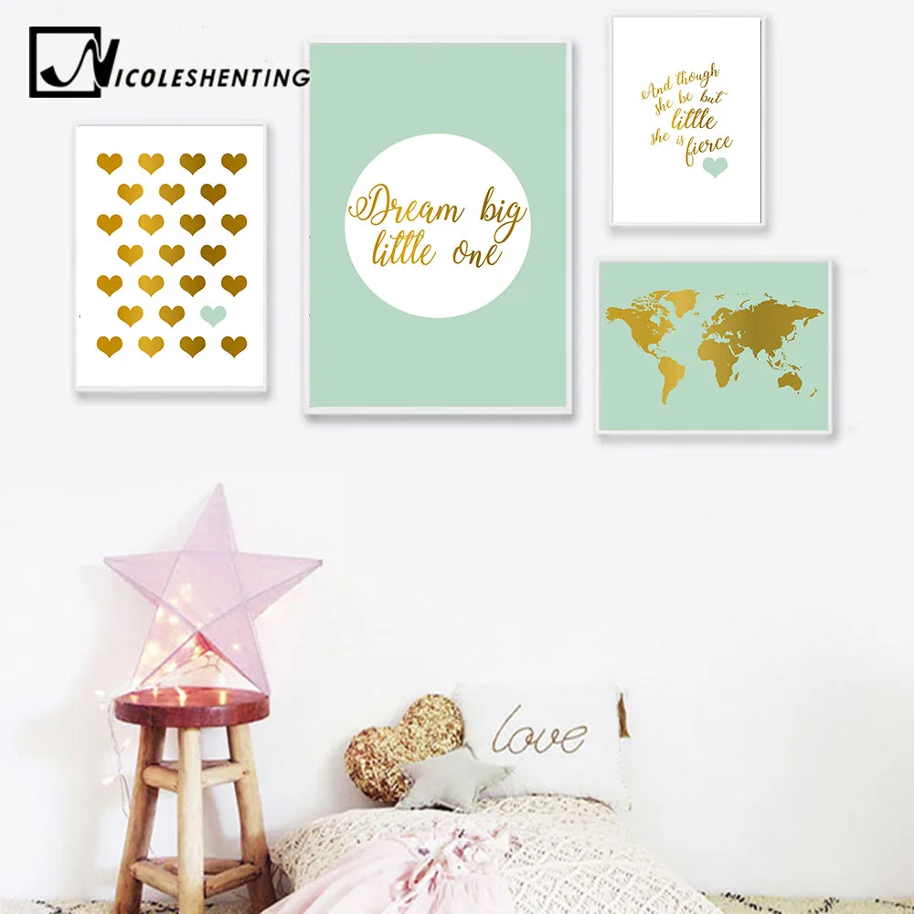 

Baby Nursery Decor Wall Art Canvas Posters and Prints Heart Shape World Map Painting Nordic Kids Room Decoration Picture