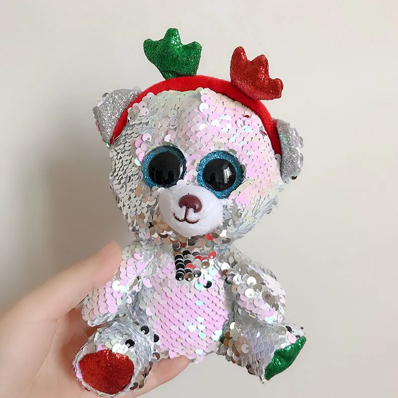 

Ty Beanie Boos 6" 15cm Mistletoe the Sequin Bear with Antlers Plush Stuffed Animals Doll Toys Collection Christmas Gift