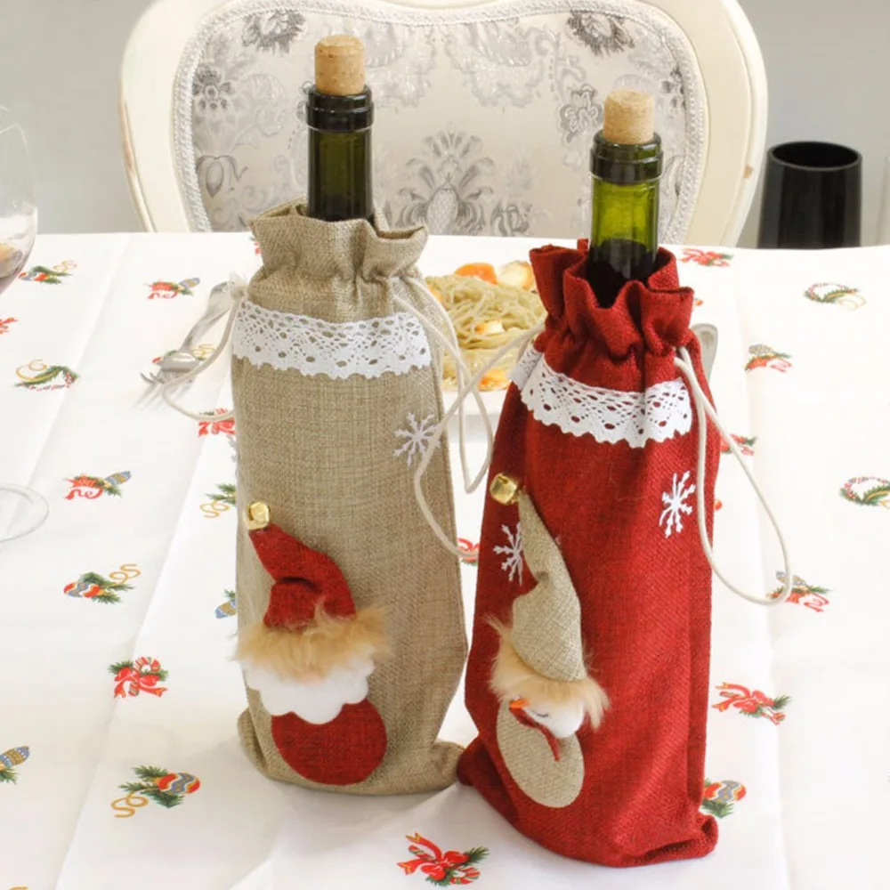 Чехлы для винных бутылок, рождественские украшения для дома, Санта Клаус, снеговик, Рождество, ужин, Декор, натальный, Новогоднее украшение