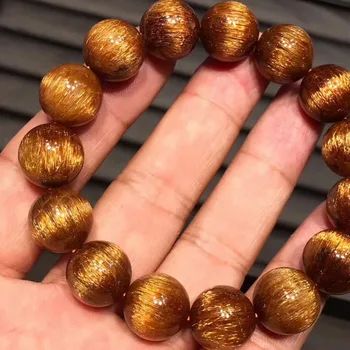 

Certificate 14.5mm Natural Copper Rutilated Quartz Cat Eye Crystal Big Round Beads Bracelets Women Man Wealthy Stone AAAAAAA