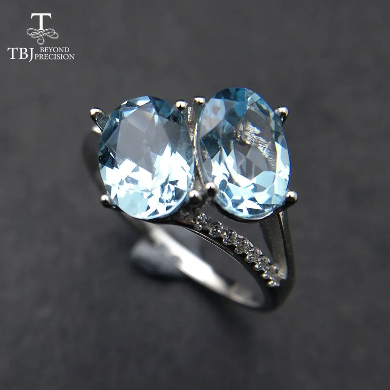 

TBJ, 3ct natural Brazil oval blue topaz gemstone Ring in 925 sterling silver fine jewelry for women with gift box at good price