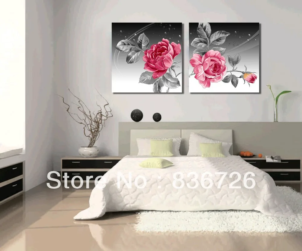 2 piece canvas wall art Flower wall canvas paintings Black white red