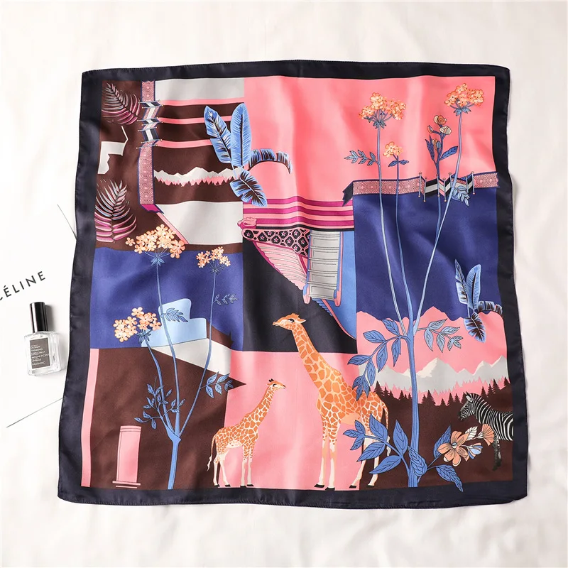 

Women's Square Silk Scarf Print Summer Shawls and Wraps Soft Female Small Office Scarf Foulard Headband Handkerchief 70*70CM