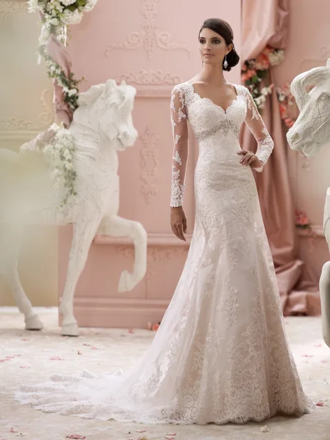 estilo griego de manga larga de encaje vestido de novia sirena