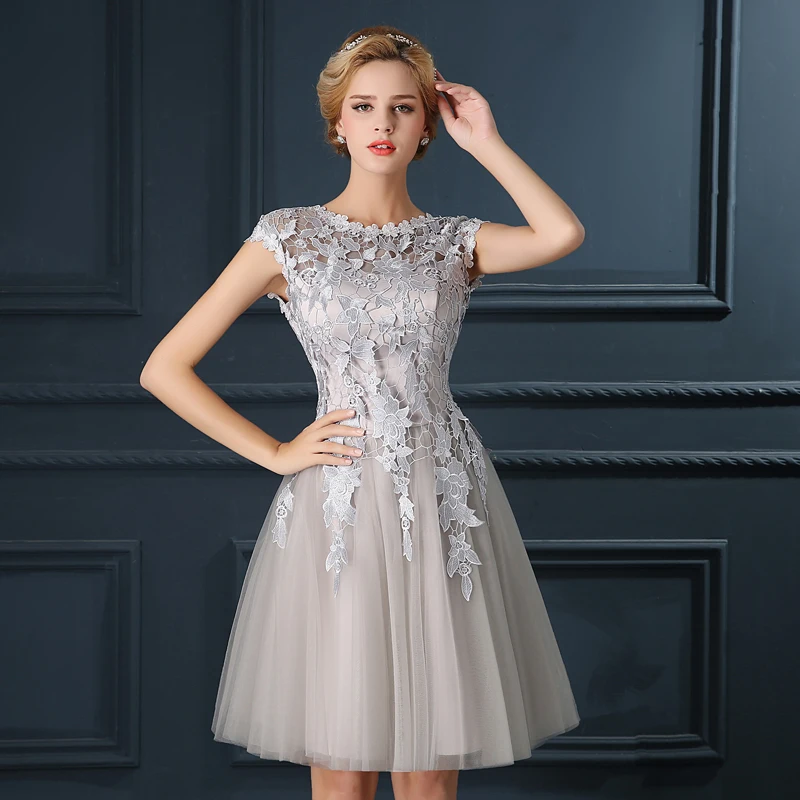 Robe-De-Soiree-2017-gery-u-collar-Lace-Up-short-evening-dress-abendkleider-vestito-da-sera