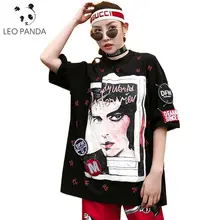 Летняя женская новая модная футболка с коротким рукавом, хорошо стилизованная булавка на верхней части головы, свободная женская футболка с принтом YZH127