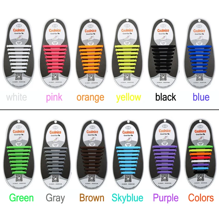 16PCS/PAIRS Brand coolnice top quality men women silicone shoe laces no tie shoelaces for all