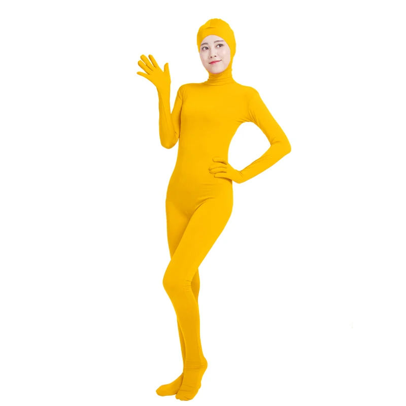 Ensnovo, женские костюмы Zentai, для взрослых, с открытым лицом, на все тело, спандекс, лайкра, колготки, черный Zentai, костюмы для косплея, боди - Цвет: Yellow