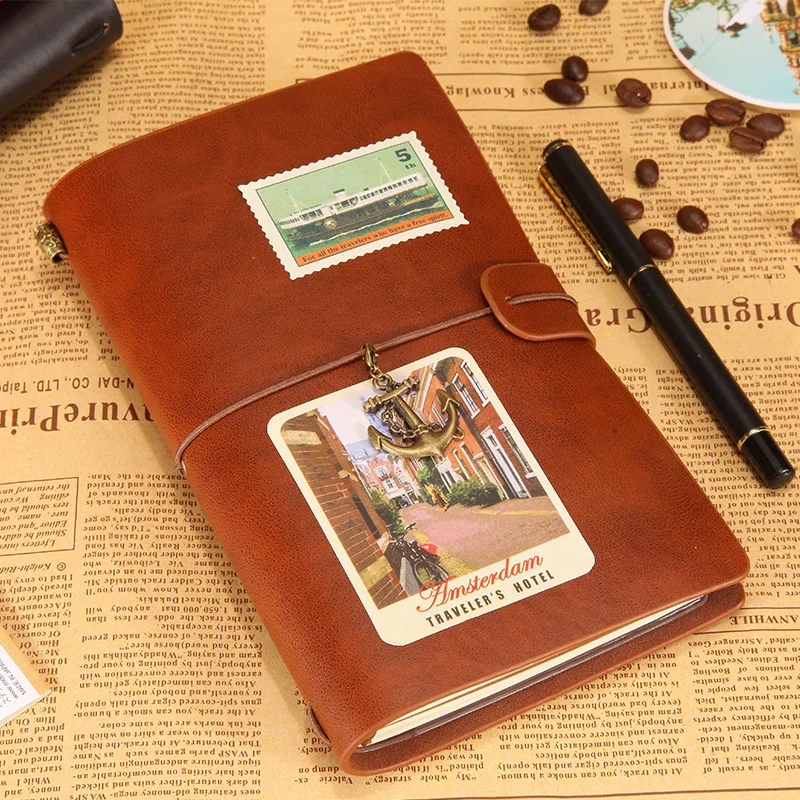 

Retro Travelers Notebook High Quality Leather Notebook Vintage Spiral Binder Kraft Paper Notebook Journal Bullet Journal HJW059