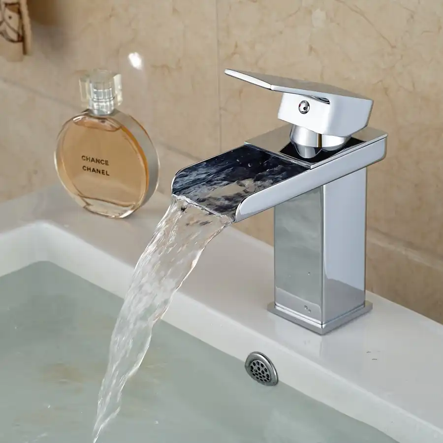 Chrome Brass Waterfall Bathroom Basin Faucet Square Vanity Sink Mixer Tap 1 Handle Free Shipping Promotion Sale Basin Faucets Aliexpress