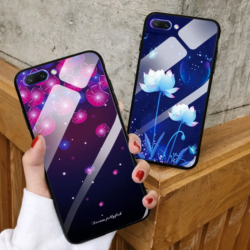 Для huawei Honor 10 чехол из закаленного стекла Мягкий край цветы задняя крышка для Honor10i