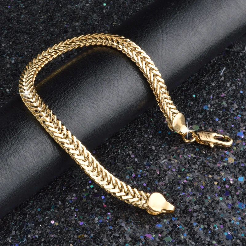 

INALIS Brand Gold/Silver Color Bracelets Trendy 21CM/19CM 6MM Flat sideway snake bone Chain Bracelet Men Jewelry Pulseiras
