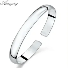 ANENJERY 925 argent Sterling Simple mode lisse manchette Bracelets & Bracelets pour les femmes pulseras saint valentin présent S-B61