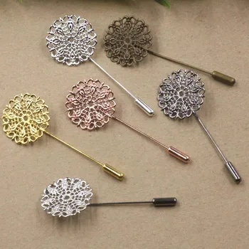

25mm Filigree Flower Brooch Lapel Pin with Stopper Blank Setting Bases Shawl Cape Scarf DIY Findings Connector Safety Hat Pins