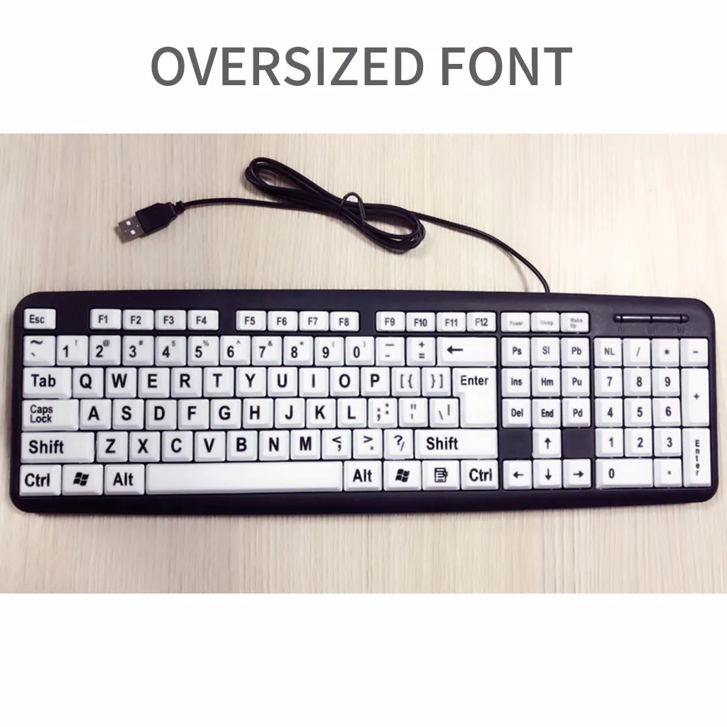 

Russian Keyboard Large Print USB Keyboard Black Letters White Keys for Low Vision Old Men For IOS/Android/Windows El teclado#G