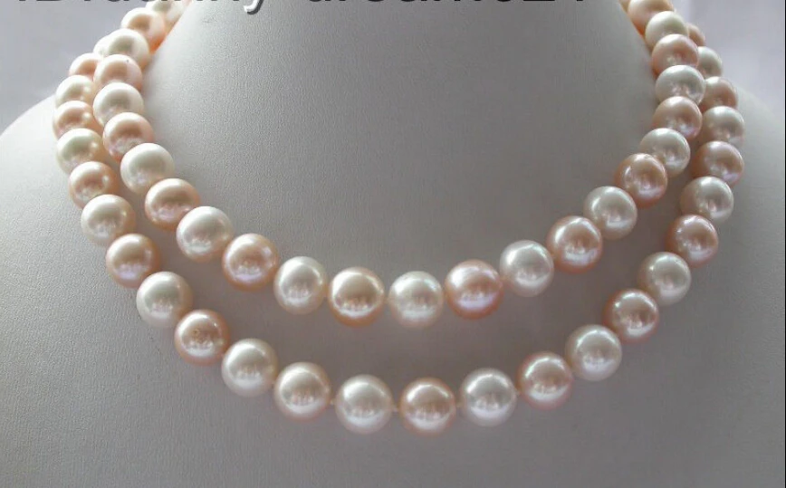

FREE shipping>>>>SALE 32" AAAA+11mm white pink round freshwater cultured pearls necklace 14KGP n221 6.07