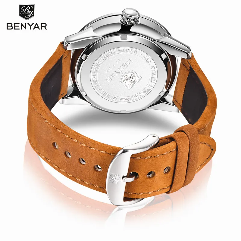 2019 Luxury Brand BENYAR Men Sport Watches Men's Quartz Clock Man Army Military Leather Blue Wrist