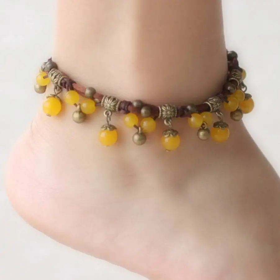 Indian Handmade elastic Stone Copper Bead Anklet For Women Boho Beach Anklet Bell Bracelet Foot Jewelry ancle braclets Indian Handmade elastic Stone Copper Bead Anklet For Women Boho Beach Anklet Bell Bracelet Foot Jewelry ancle braclets