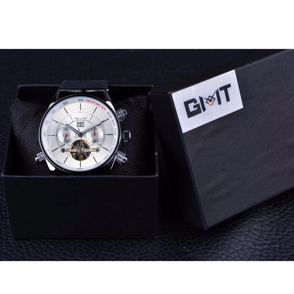 Jaragar Mens Watches Luxury Automatic Fashion Sport Watch Shark Lines Design Rubber Band Tourbillion Display Calendar