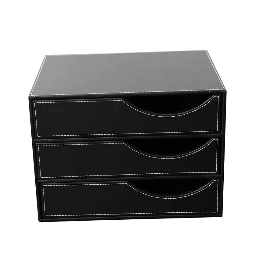 3 Drawer Leather Desk File Organizer Holder File Document