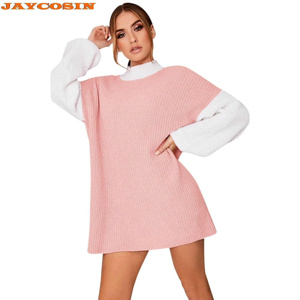 

JAYCOSIN Hot Sale Fashion Design Womens Casual Long Sleeve Jumper O-Neck Stitching Color Sweaters Dress High Quality Sweater New