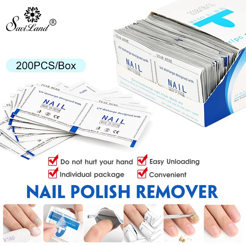

Saviland 200Pcs Nail Gel Polish Remover Wraps Gel Nail Varnish Remover Manicure Art Easy Cleaner Nails Remover Tools