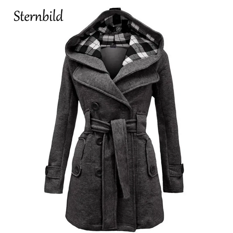 awesome STERNBILD Women Fashion Woolen Coat Winter Casual Hooded Warm Jacket for Women Double Breasted Pea