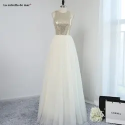 Vestido madrinha longo2019 Новый Scoop средства ухода за кожей шеи блестками тюль Холтер линия платья подружки невесты цвета шампань длинное платье для