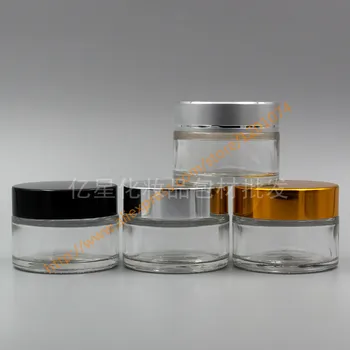 

30g shiny clear glass cream jar with shiny silver/gold/black/matter silver aluminum lid, 30 grams cosmetic jar,packing for cream