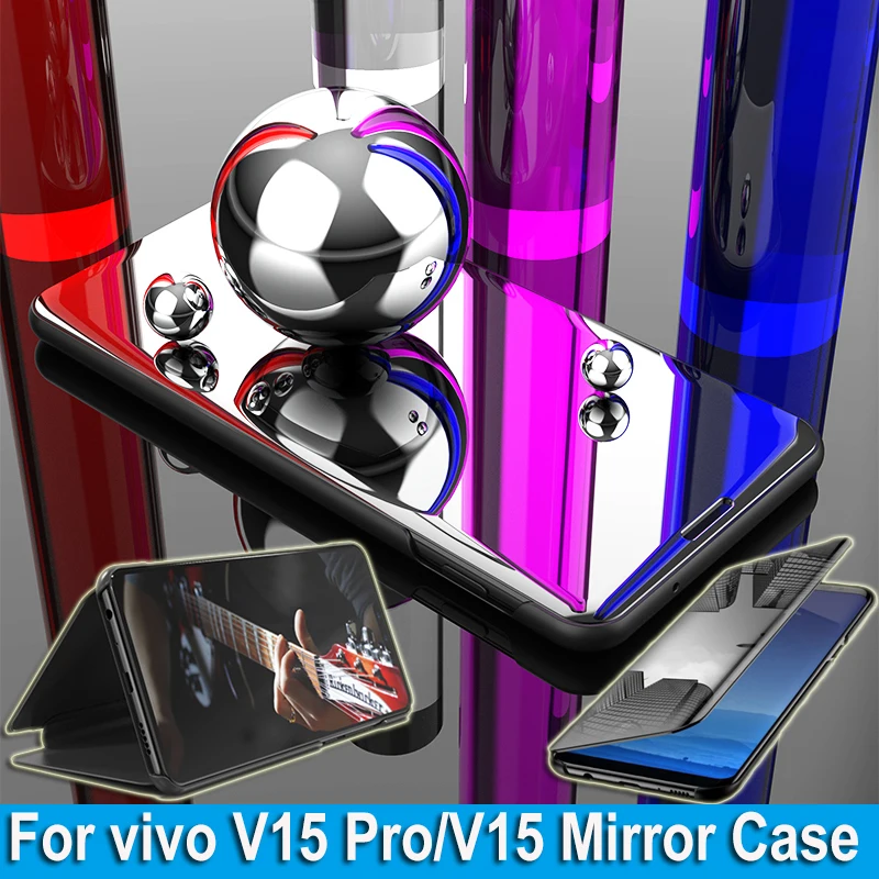 

Flip Cover Protector For vivo V15 Pro Phone Case For vivo V15 Luxury Glossy Smart Mirror Surface Full Protective Casing Leather