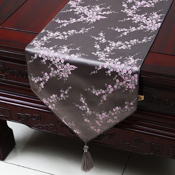 

Cherry blossom Elegant Silk Damask Table Runner Jacquard High End Dining Table Mat Satin Table Cloth Rectangular Tea Pad