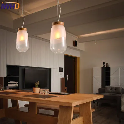 Iwhd LED Lámparas colgantes moda moderna lámpara colgante de madera interior Iluminación accesorios cocina bar colgante lámpara iluminacion