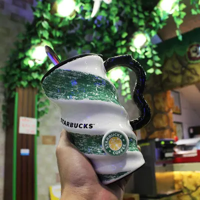 Домашние офисные кружки с животными с соломенной ложкой и крышкой - Цвет: green