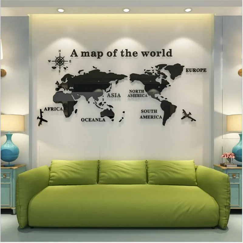 Map For Office Wall Diy 3D Large Acrylic World Map Wall Stickers For Office Living Room Tv  Background Home Decoration Accessories Mirror Stickers - Wall Stickers -  Aliexpress