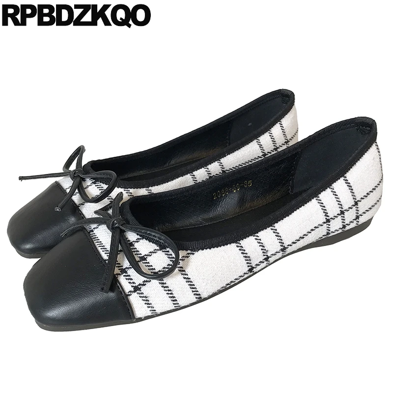 

Square Toe Women Flats Shoes With Little Cute Bowtie Spring Autumn Black And White Ballet Gingham 2019 Ballerina Bow Plaid Cloth