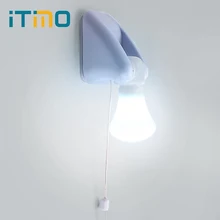 iTimo For Bedroom Corridor Toilet Wire Switch Portable Wall Mount Cabinet Lamp Night Light AAA Battery LED Bulb