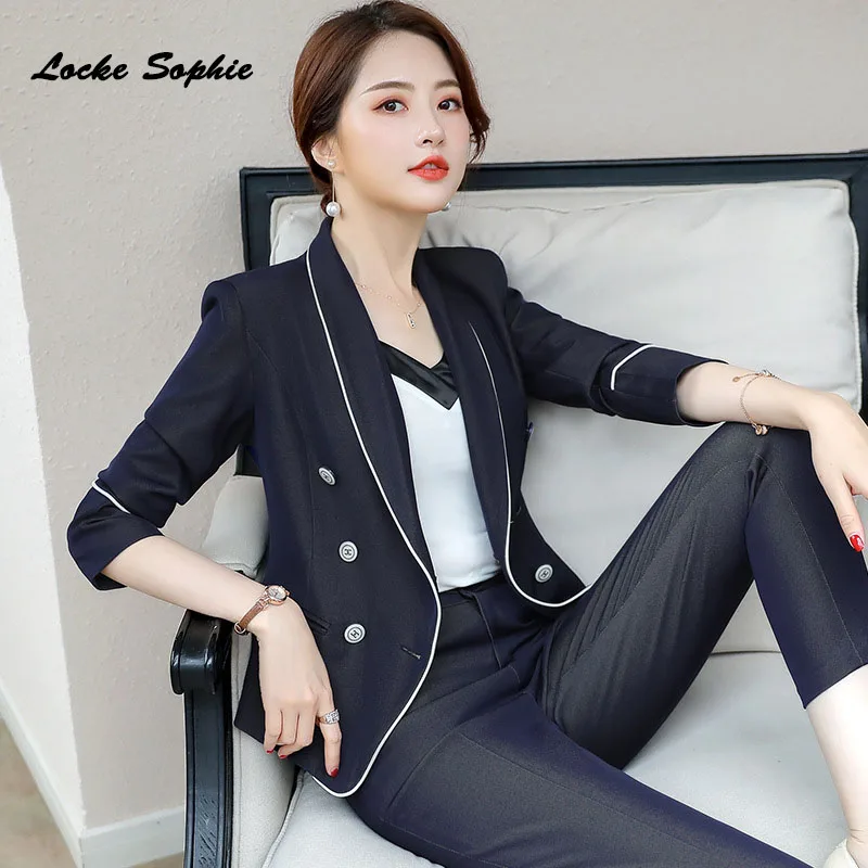 Women's Plus size Slim fit Blazers coats 2019 Summer cotton Double-breasted Small Suits jackets ladies Skinny Blazers Suits coat
