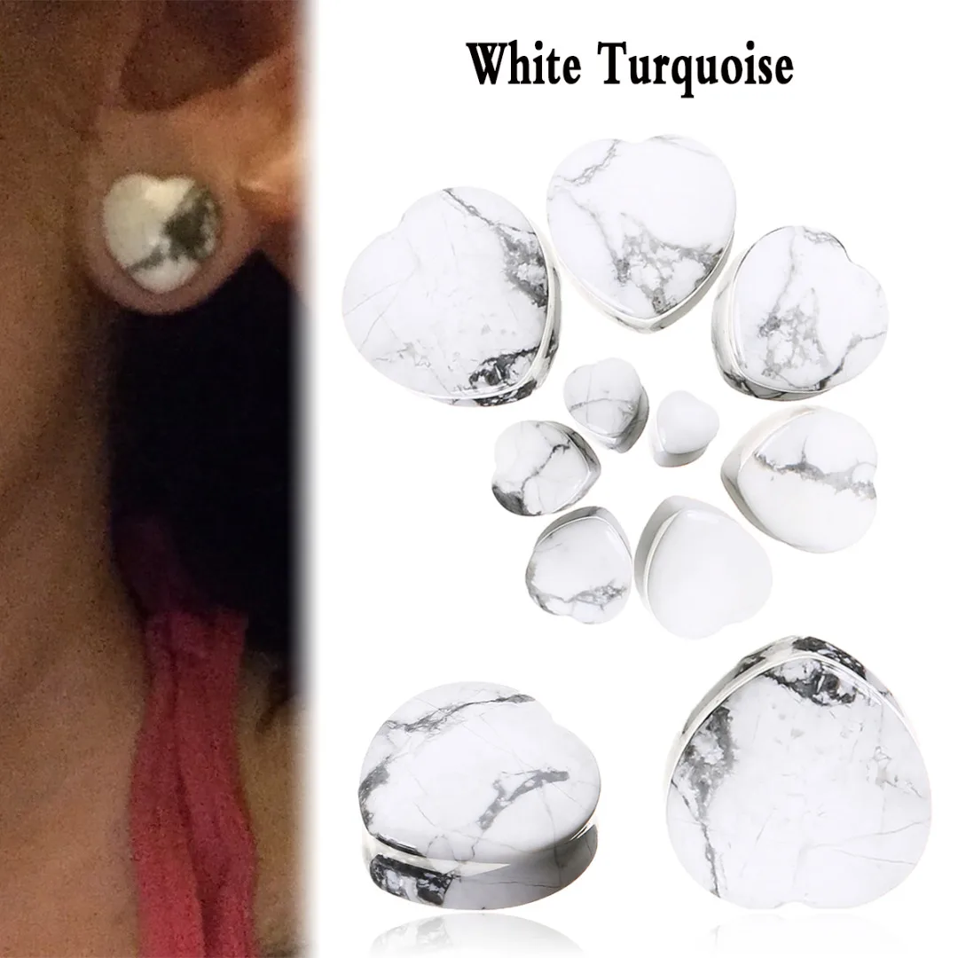 1 Pair Shellhard Heart Shaped Stone Ear Plug Fashion Flesh Tunnel Ear Expander Stretcher For Women Femme Jewelry