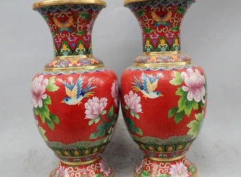 

15"Marked Chinese Dynasty Cloisonne Bronze peony Bird Flower Bottle Vase Pot