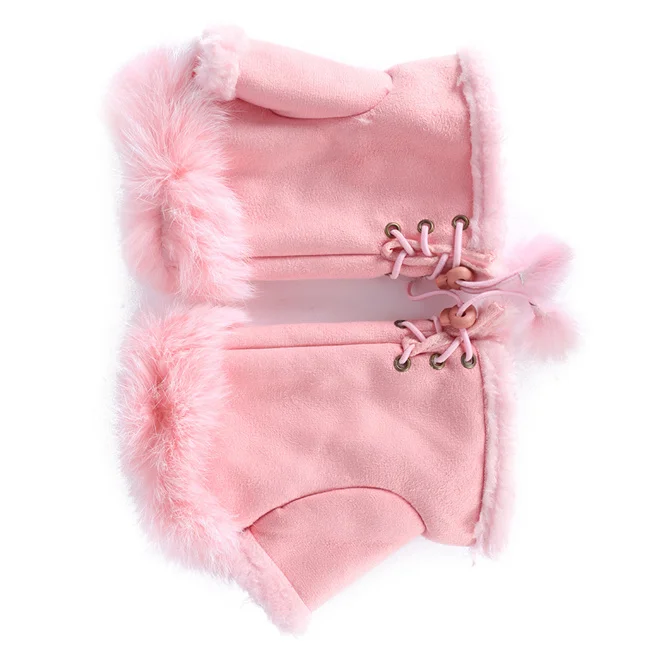 Модные женские перчатки с искусственным кроличьим мехом, теплые зимние перчатки, 13 цветов - Цвет: Розовый