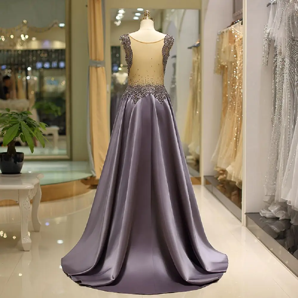 Beauty Emily Stain Luxury Beads Sexy Aline Evening Dresses 2019 O neck Long Party Prom Dresses Plus Size Party Gowns 