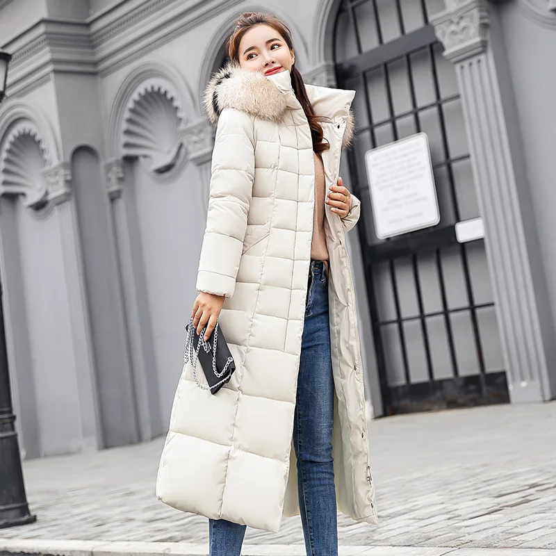 Fashion Winter Jacket Women Big Fur Belt Hooded Thick 2018