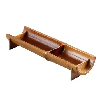 

1 pc Dried Fruit Tray 2 Compartments Japanese Style Creative Bamboo Holder Food Plate Snack Dish for Candy Nuts Fruits