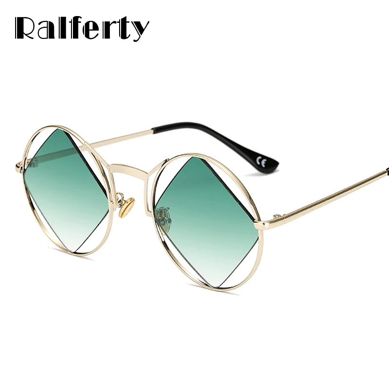 

Ralferty 2018 Unique Diamond Sunglasses Women Vintage Hollow Sunglass For Women Designer Round Sun Glasses Female lunette A01
