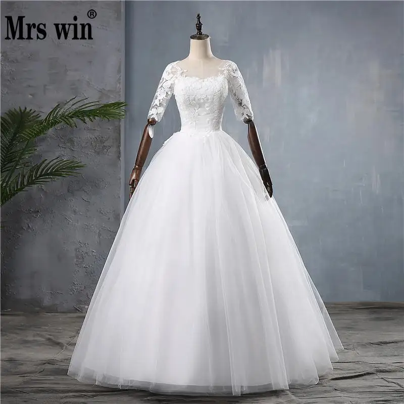 

Mrs Win See Throgh Wedding Dress 2019 New Cheap Half Sleeve Princess Illusion Wedding Dresses Custom Made Vestido De Noiva