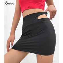 Rockmore/Черная открытая Готическая мини-юбка выше колена, Женская юбка с высокой талией и металлической пряжкой, повседневная женская уличная летняя одежда