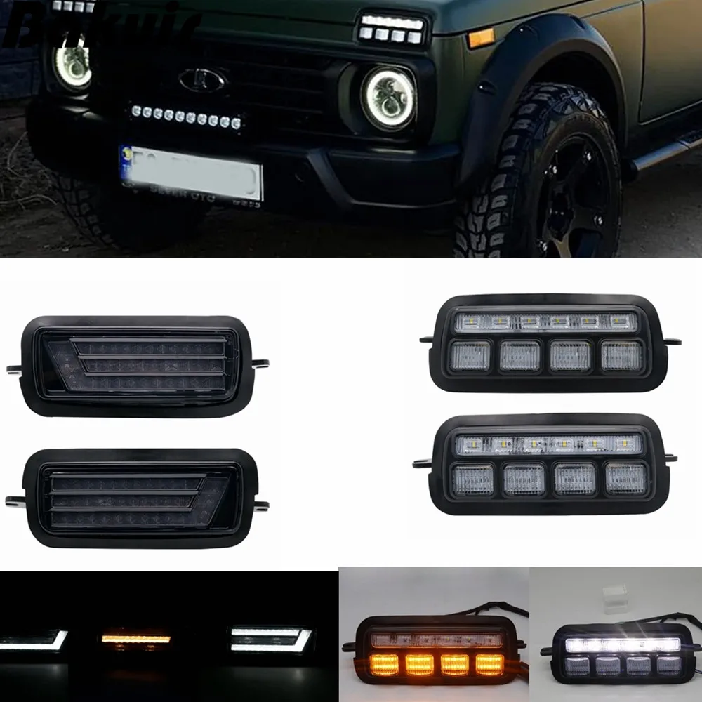 

car accessories 2x LED Daytime Running Light For Lada Niva 4X4 1995- White Turn Signal amber
