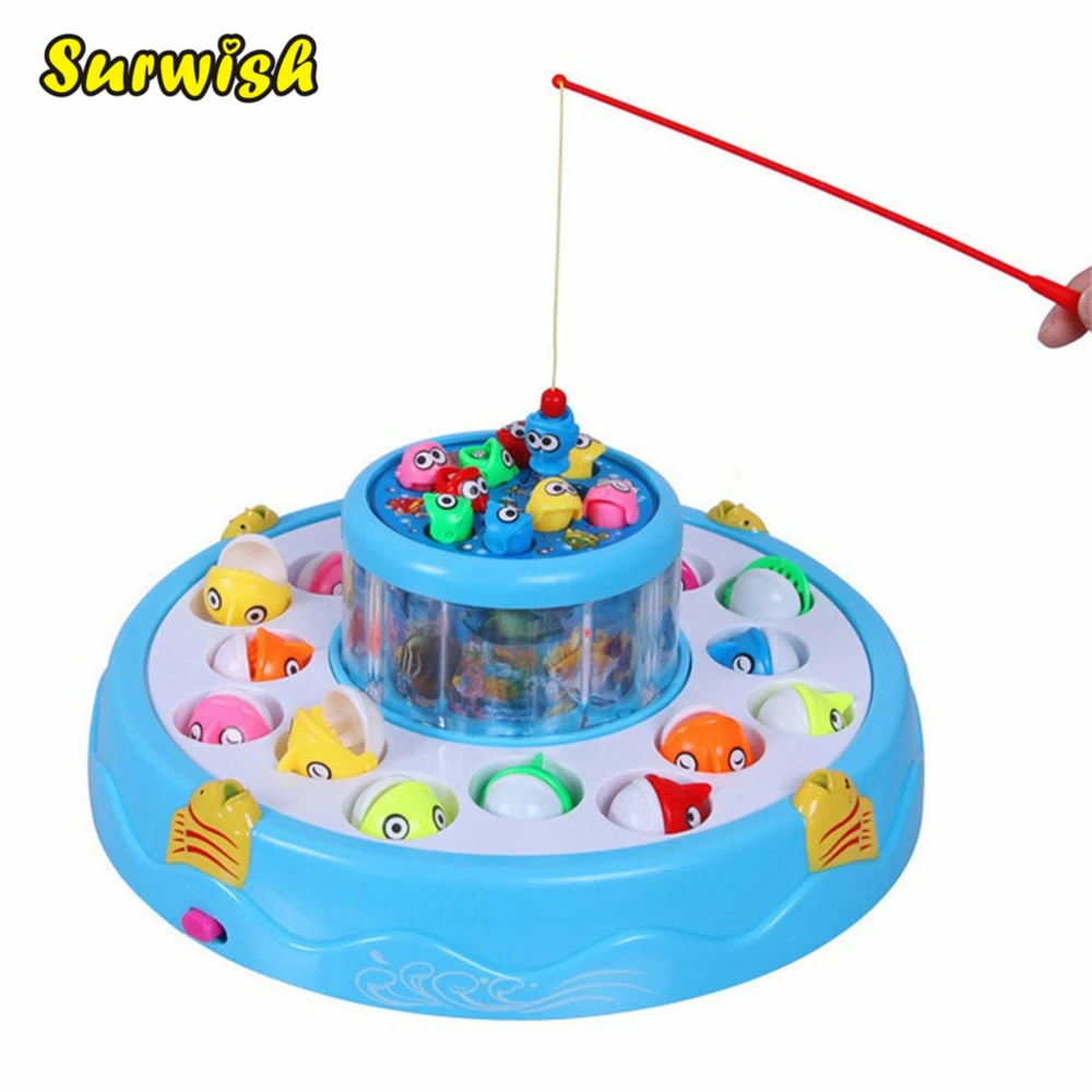 

Surwish Kids toys Double Fish Pool Electric Rotating Magnetic Fishing Game with the Music & Light Toy Gift - Color Random