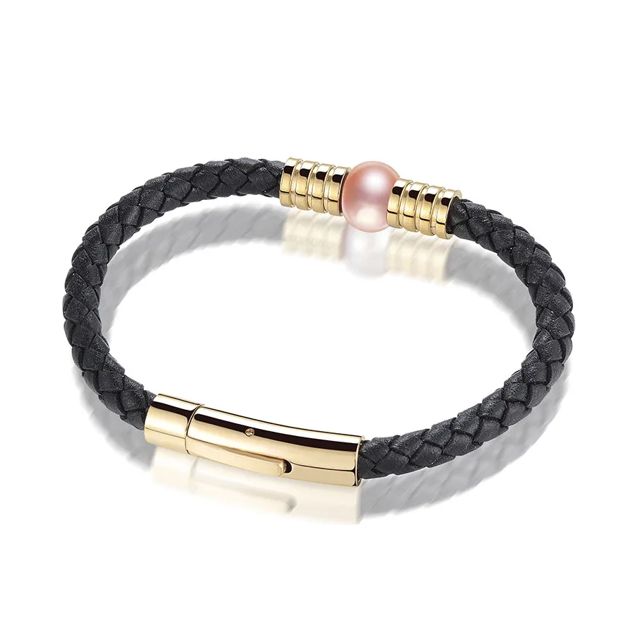 Модный черный браслет-веревочка для женщин высокое блеск натуральный пресноводный жемчуг ювелирные изделия золотые цветные браслеты и браслеты Новинка года Lindo - Цвет камня: pink pearl